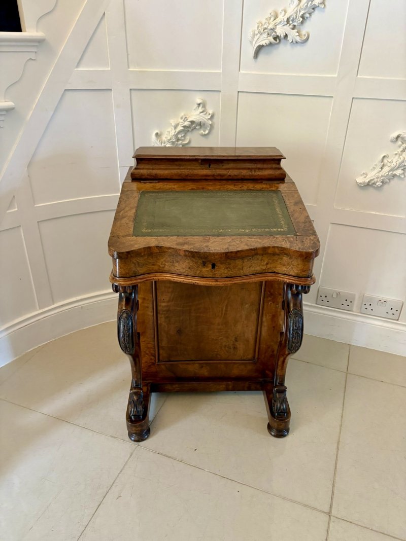 Antique Victorian Quality Burr Walnut Freestanding Davenport - Image 2